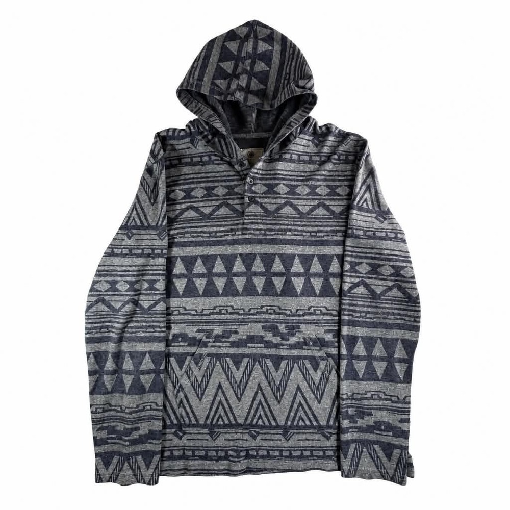 On The Byas Hoodie Mens XL Blue Grey Aztec Southwestern Baja Henley Pullover